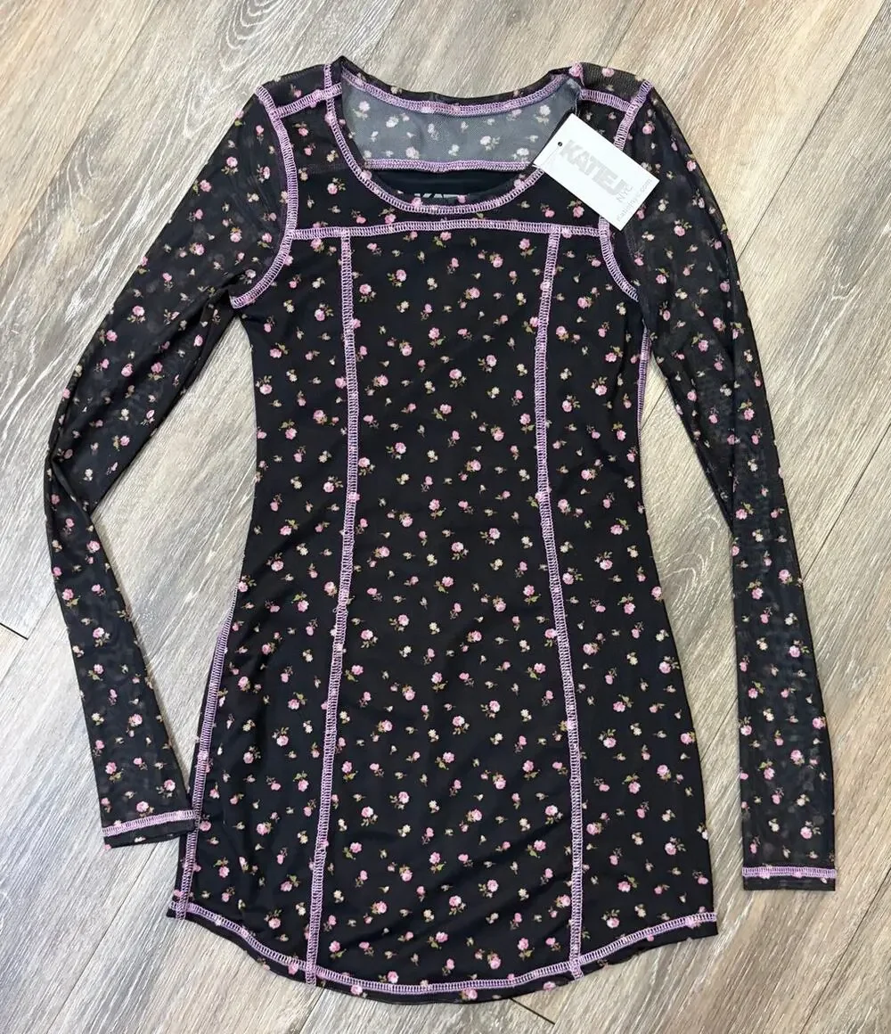KatieJ NYC Girls Mesh Floral Dress Size L Sheer Long Sleeve Y2K